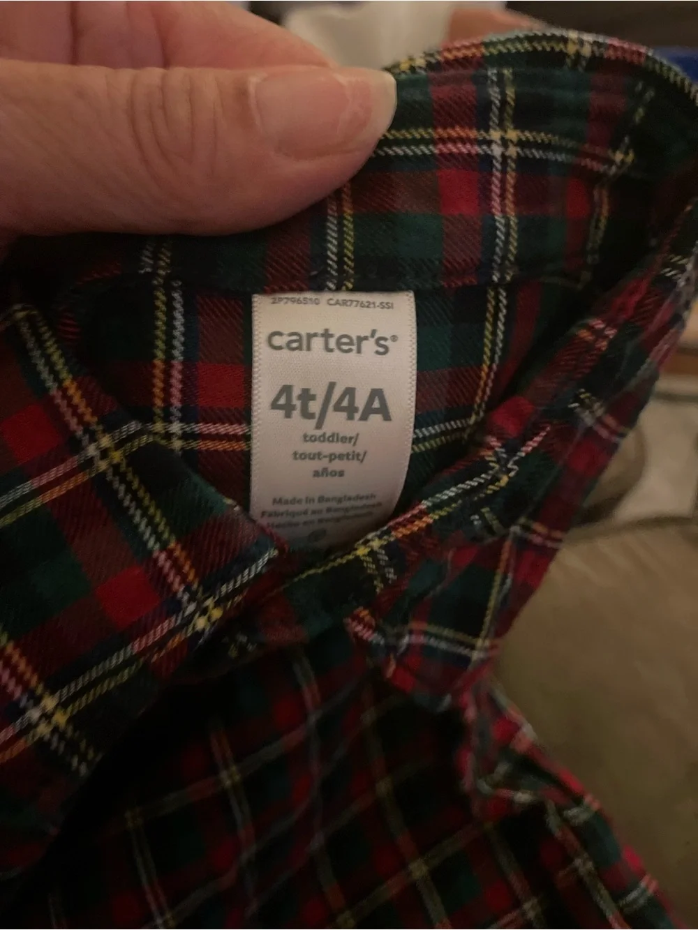 Two Carter's long sleeved shirts. Red and Green Plaid Button-Down Shirt